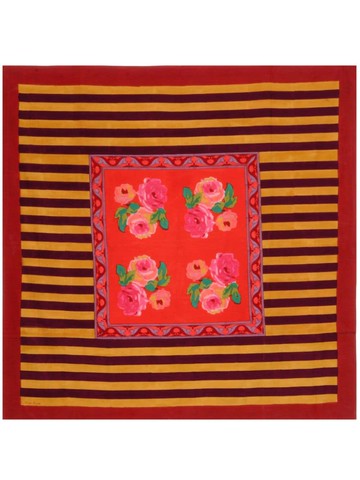 Lisa Corti - floral-print striped table cloth - unisex - pure cotton - One Size - Brown