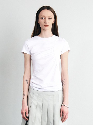 SHIRRING SHORT SLEEVE TOP (WHITE)
