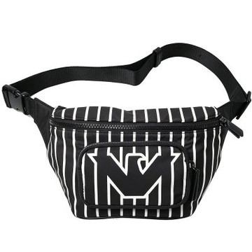 Emporio Armani 黑白條紋品牌老鷹圖騰LOGO斜背/腰包