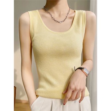 24夏季薄款羊毛針織吊帶背心女內搭U領修身顯瘦百搭抽條純色打底