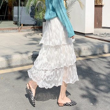 春裝女裝新款高腰網紗半身裙女顯瘦松緊腰裙子中長款蛋糕裙潮1入