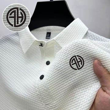 免運  桑蚕丝网眼短袖T恤男夏衬衫领纯色保罗滑料polo衫半袖男衣服