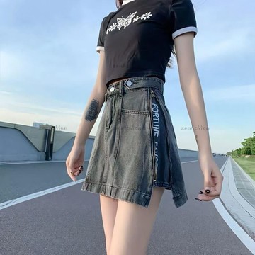 夏季新款女生短褲 大尺碼牛仔裙 高腰牛仔短裙 牛仔短裙女 a字半身裙 小個子 顯瘦 顯高 包臀 裙子