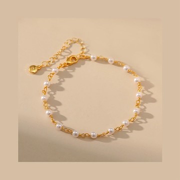 黃銅鍍18K金珍珠腳鏈