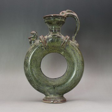宋越窯茶葉末釉圓心壺盤龍獸首壺古玩古董陶瓷器仿古老貨收藏擺件