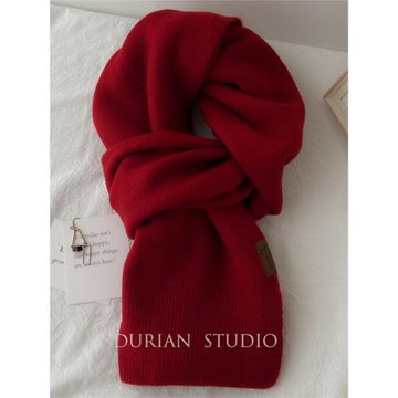 過年安可拉紅圍巾女士冬季保暖針織毛線圍脖高級感日系情侶2025新