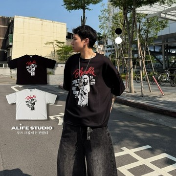 【ALIFE】現+預｜紐約 搖滾 女孩 BOXY 寬短版 短T 2色 實拍 網紅 同款 情侶 韓國 韓系 #2011E
