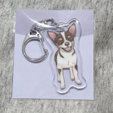 吉娃娃_短毛_黑_壓克力吊飾(鑰匙圈)-雙面圖案-新廠商