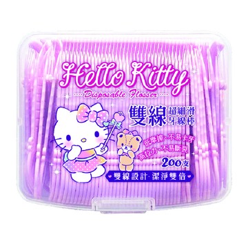 [寶富華]Hello Kitty雙線細滑牙線棒200支(盒裝)(雙線牙棒更能攔截食物殘渣)