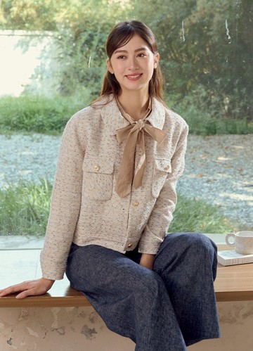 暖陽頌歌花呢翻領外套