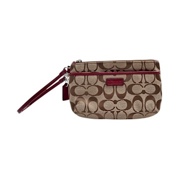 COACH  經典CC LOGO 印花帆布拉鍊手拿包(卡其/紫色)