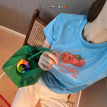 【米婭~輕奢 1-5天出貨】日韓代購 自留一眼淪陷！復古味 醒目撞色炒洗工藝 舒服高彈 正肩小番茄短袖t