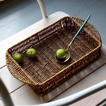 歐式果盤仿藤編客廳家用零食筐點心籃茶幾收納托盤茶盤刀叉籃