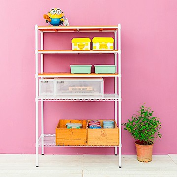 dayneeds 松木 90x45x150公分 五層收納架(烤漆白) 實木層架/展示架/置物架