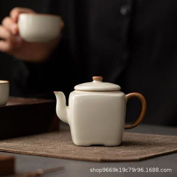 汝窯米黃漢方壺家用大號茶壺功夫茶具泡茶壺陶瓷過濾單壺陶瓷茶壺