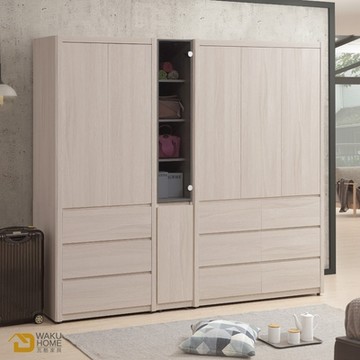 WAKUHOME 瓦酷家具清新簡約白榆木7.7x7尺衣櫃-寬230*深57*高202cm