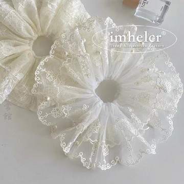 🔥2件9折🍊臺北出貨🍊可開發票法式優雅甜美蕾絲超大號大腸髮圈珍珠米白色溫柔氣質扎發馬尾頭繩