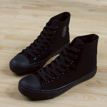 人本男高幫帆布鞋潮鞋板鞋百搭黑色布鞋男鞋休閑鞋學生情侶鞋