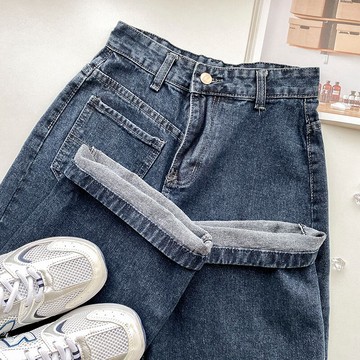 復古牛仔褲女秋冬新款小個子顯瘦高腰直筒闊腿褲ins潮褲子