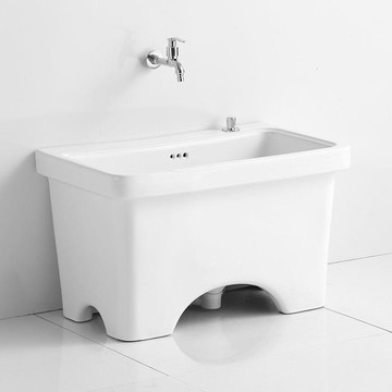 優樂悅~拖把池帶搓衣板兩用高腳大尺寸家用陽臺拖布池陶瓷洗衣池一體65cm