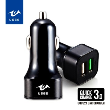 USEE  QC3.0兩孔車用充電-黑色 UQC321BK