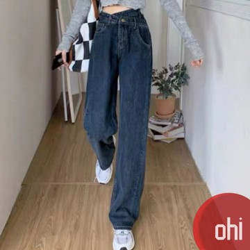 【ohi】顯瘦牛仔褲  寬鬆牛仔褲  直筒褲  高腰設計感 垂墜落地褲(XGJL8822)