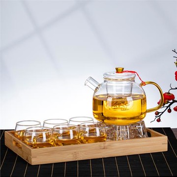 耐熱玻璃茶壺泡茶壺煮茶壺果茶壺耐高溫帶過濾全玻璃彩把茶具套裝