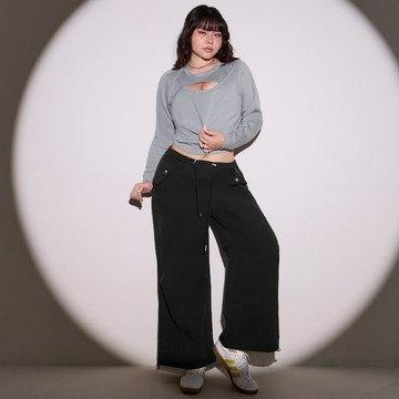 【PolyLulu】 率性工裝抽繩打褶寬褲 MUA