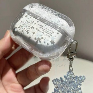 耳機殼 原創可愛雪花流沙耳機殼 airpodspro3代耳機殼 蘋果耳機殼 airpods1234代保護套
