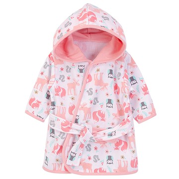 美國 Luvable Friends - 甜蜜寶貝嬰幼兒綁帶連帽浴巾/浴袍-粉色森林 (9-18M)