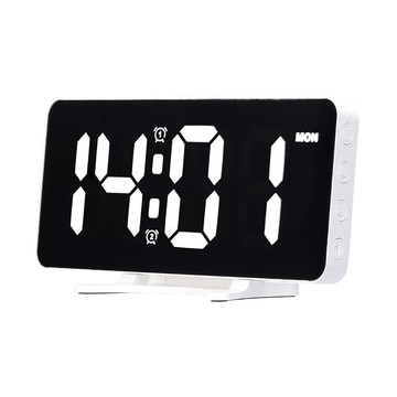 Toyutw)led 數字鬧鐘 6.7 英寸鏡面電子時鐘 12/24H 可切換,帶 2 個鬧鐘設置 4 級亮度可調音量支
