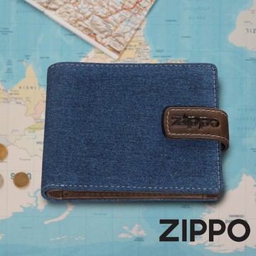 [隔日到貨] ZIPPO 原廠商品 丹寧藍棕色雙折鈕扣皮夾 2007139