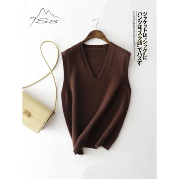 絕美巧克力棕~羊絨馬甲女v領100純山羊絨針織搭配襯衫背心坎肩