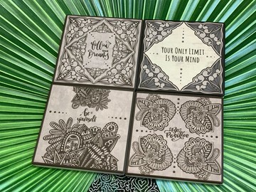 圖騰 花紋 禪繞 - 吸水隔熱杯墊 - 四件套裝