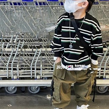 韓版童裝男童酷潮條紋衛衣2024秋裝新款兒童炸街洋氣寶寶痞帥上衣