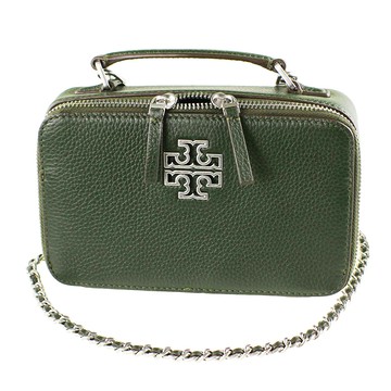 TORY BURCH - 雙T-LOGO素面皮革手提兩用鍊包 (軍綠)