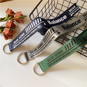 裝飾皮帶通用帆布雙環扣腰帶百搭學生字母褲帶牛仔男女潮