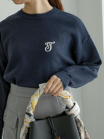 胸前刺繡字母長袖針織上衣(FC37L2C2280) - Te chichi