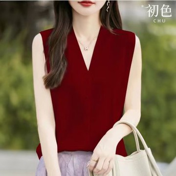 初色 法式針織V領馬甲開衫無袖背心女背心-共3色-10275(F可選)