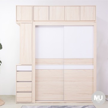 沐家具 mufurniture Cloud 白楓木5x7衣櫃+1.3尺側櫃+大小被櫃(落地款)/側拉鏡/臥室/收納