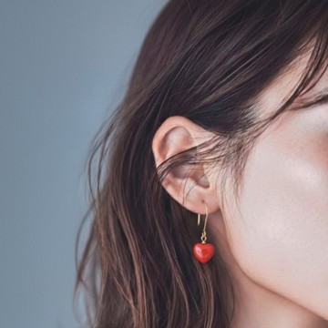 18K紅珊瑚心型耳環 日本製造 血赤珊瑚 日本