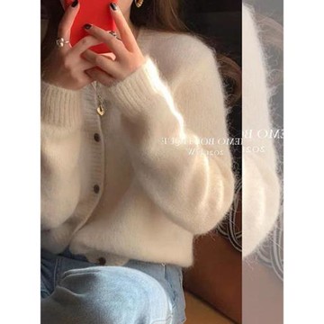 冷淡風森女系浣熊絨毛衣冬季奶fufu矮個子小香風加厚毛毛外套短款