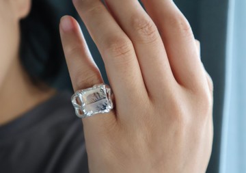 原創手工990銀鑲嵌海洋玉髓純銀指環開口戒指