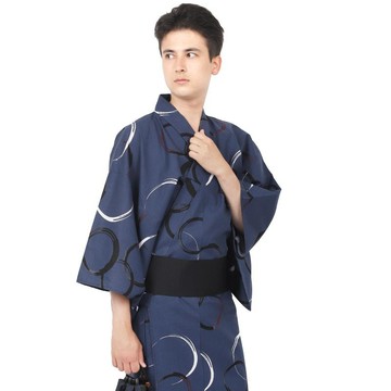 男士純棉浴衣三件組 免打結角帶 腰繩 M/L Z40-l-3-2