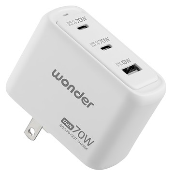 wonder 旺德電通 70W GaN氮化鎵充電器 WA-A16TS3 3孔快充 摺疊插腳  牛奶白  1個