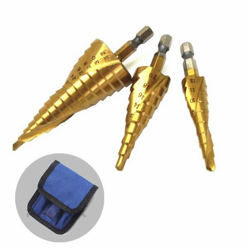 タケノコドリル HSS鋼 チタンコーティング 収納ポーチ 付 ステップドリル スパイラルドリル ビット 六角軸 インパクト ドライバー 通販  LINEポイント最大GET | LINEショッピング