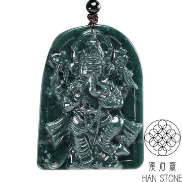 【漢石齋】天然翡翠A貨 象神玉珮吊墜 深藍水種(45*62*8mm)