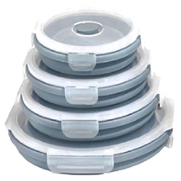 HONDONI 廚房拾光 SK5-BL 矽膠摺疊保鮮盒四件組 + 雙口保冷保溫袋 圓形 食品級矽膠材質 多重折疊易收納 防漏密封圈 可微波加熱  4個容器 + 4個蓋子  1組