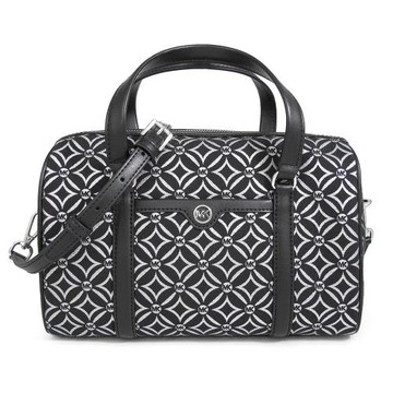 MICHAEL KORS 銀字緹花LOGO波士頓兩用包(中款/黑銀色 )