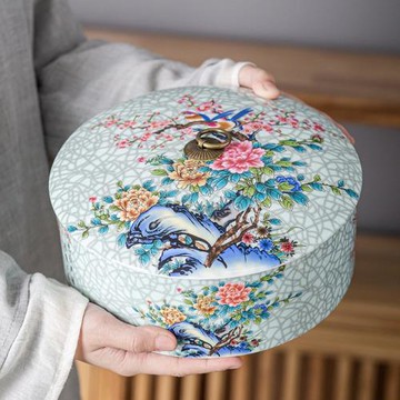 琺瑯彩茶葉儲存罐普洱茶餅罐大容量茶葉罐特大普洱茶包裝盒禮品盒
